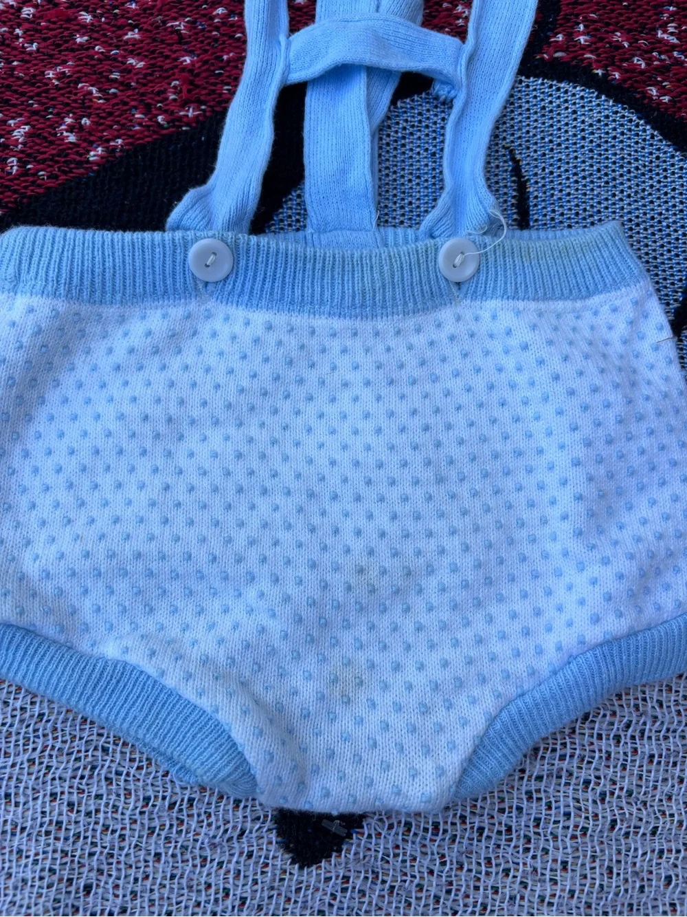 VINTAGE BLUE AND WHITE ONE PIECE BABY OUTFIT SIZE NEWBORN